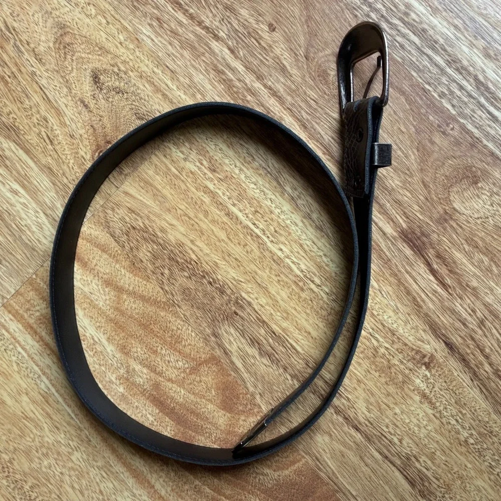 Vintage Western Belt Brown Snakeskin Embossed Silver Buckle Size 8 Cowgirl Boho